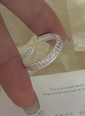 S925纯银韩版小众设计感复古编织戒指韩国风简约手工时髦感指环