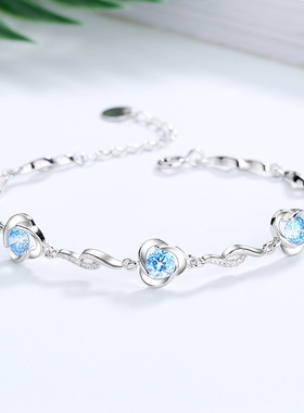 四叶草s925纯银手链学生日礼物手饰镶锆石ins小众设计银饰品批发