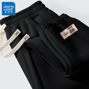 真维斯黑色休闲裤男士小熊潮牌裤子男帅气宽松简约百搭男式运动裤
