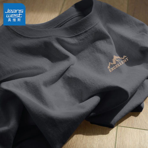 真维斯黑色纯棉短袖男夏季美式运动体恤男款2026新款男士半袖t恤L