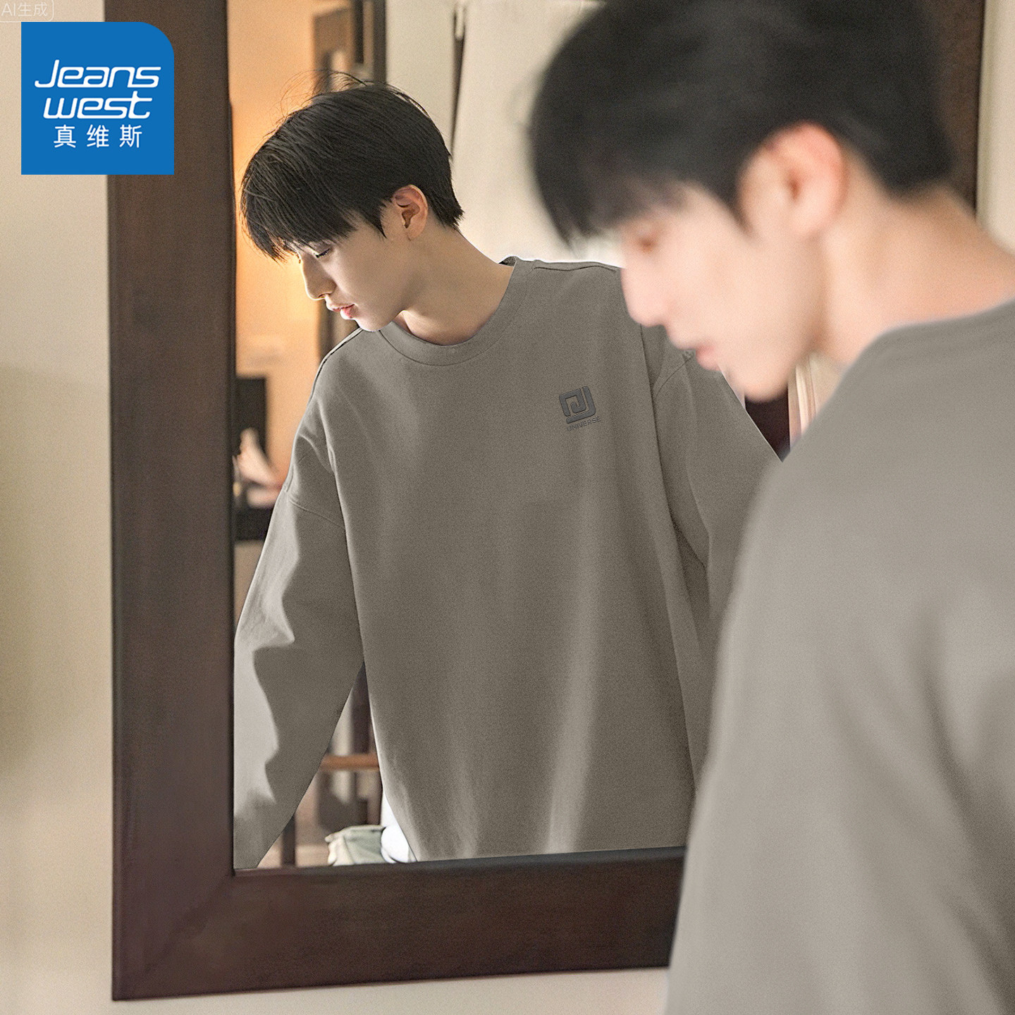 真维斯纯棉长袖男士t恤宽松休闲男上衣2026新款秋季打底衫男款Q