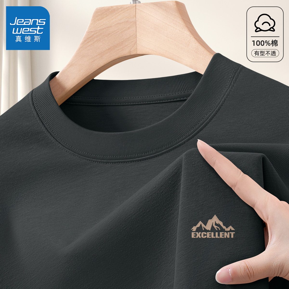 真维斯纯棉男士短袖t恤2026新款大码宽松半袖男款夏季美式男上衣L