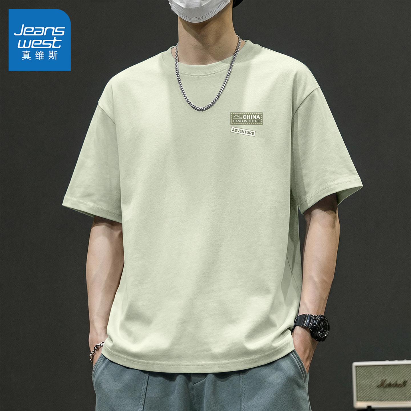 真维斯纯棉t恤男短袖2026新款透气半袖男款夏季跑步运动男士衣服L