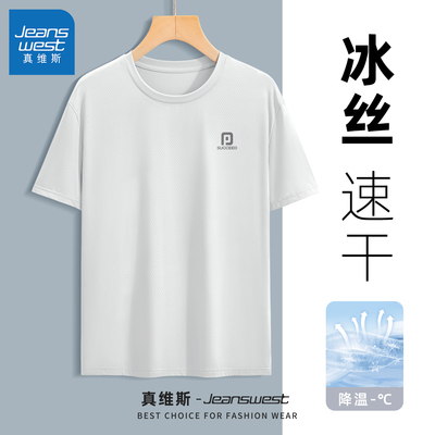 真维斯短袖男夏速干冰丝半袖男款2025新款透气宽松男士休闲上衣Q