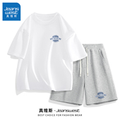 t恤男纯棉简约套装 透气运动短裤 男款 真维斯白色短袖 裤 子夏季 男士