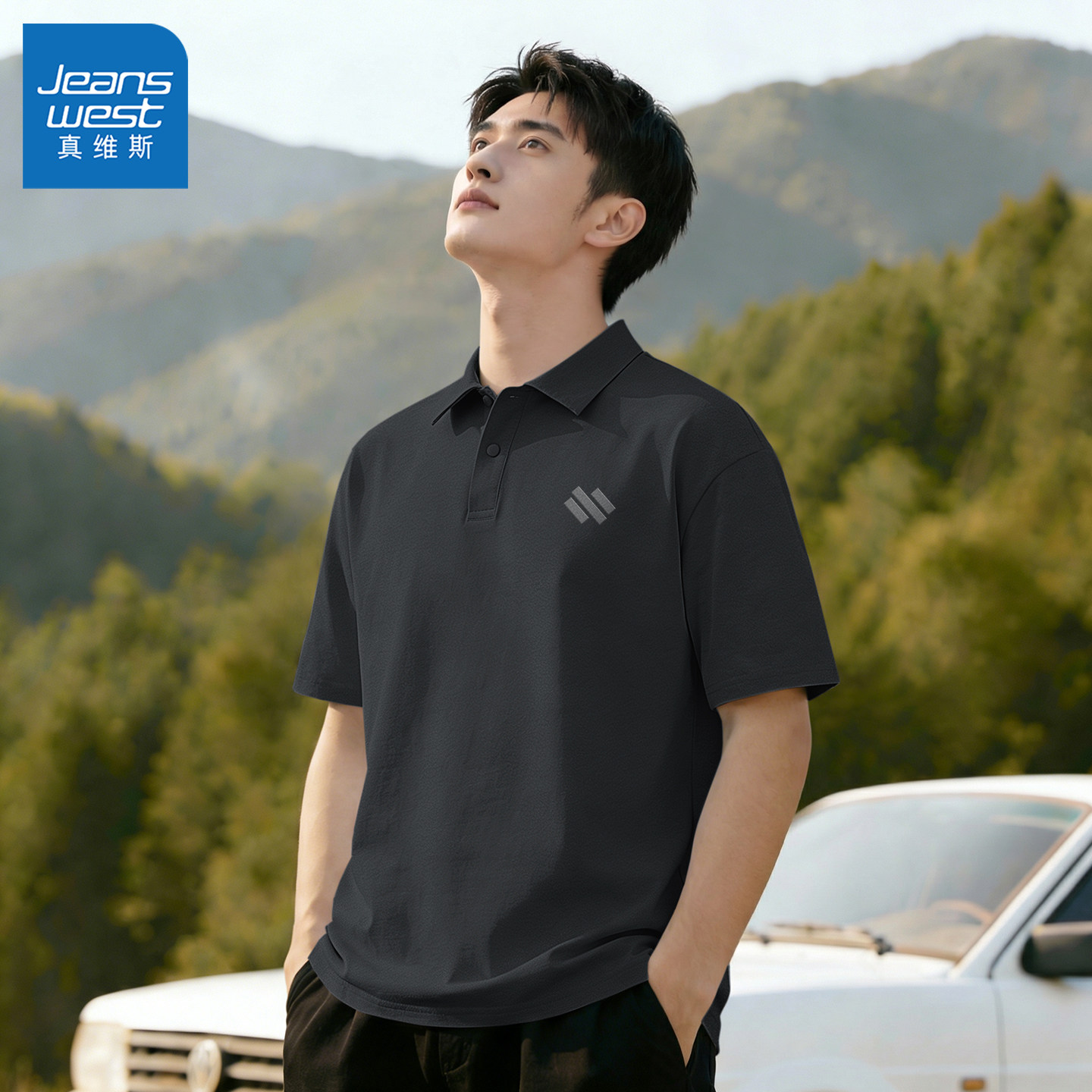 真维斯速干男polo衫速干透气休闲男士短袖骑行宽松男款t恤青少年y