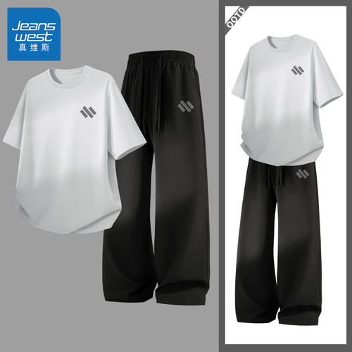 真维斯男士套装新款夏季速干短袖t恤男宽松休闲男款防晒裤青少年y