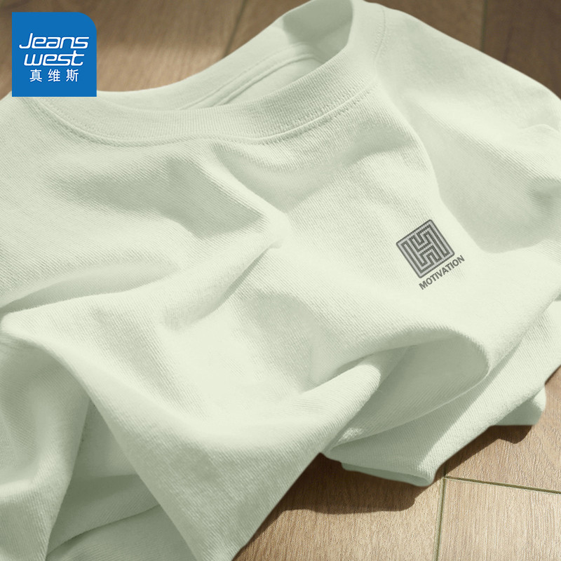 真维斯短袖男款夏季美式正品短t重磅纯棉t恤男生绿色正肩体恤男L
