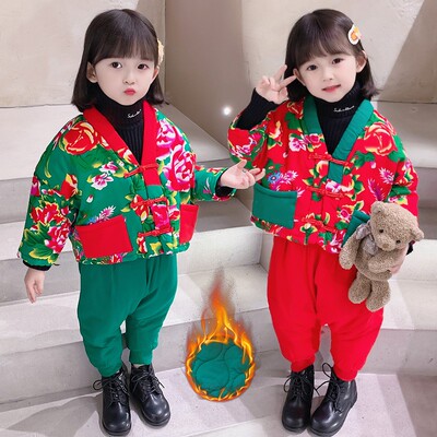 儿童加厚棉服男土潮棉袄东北大花