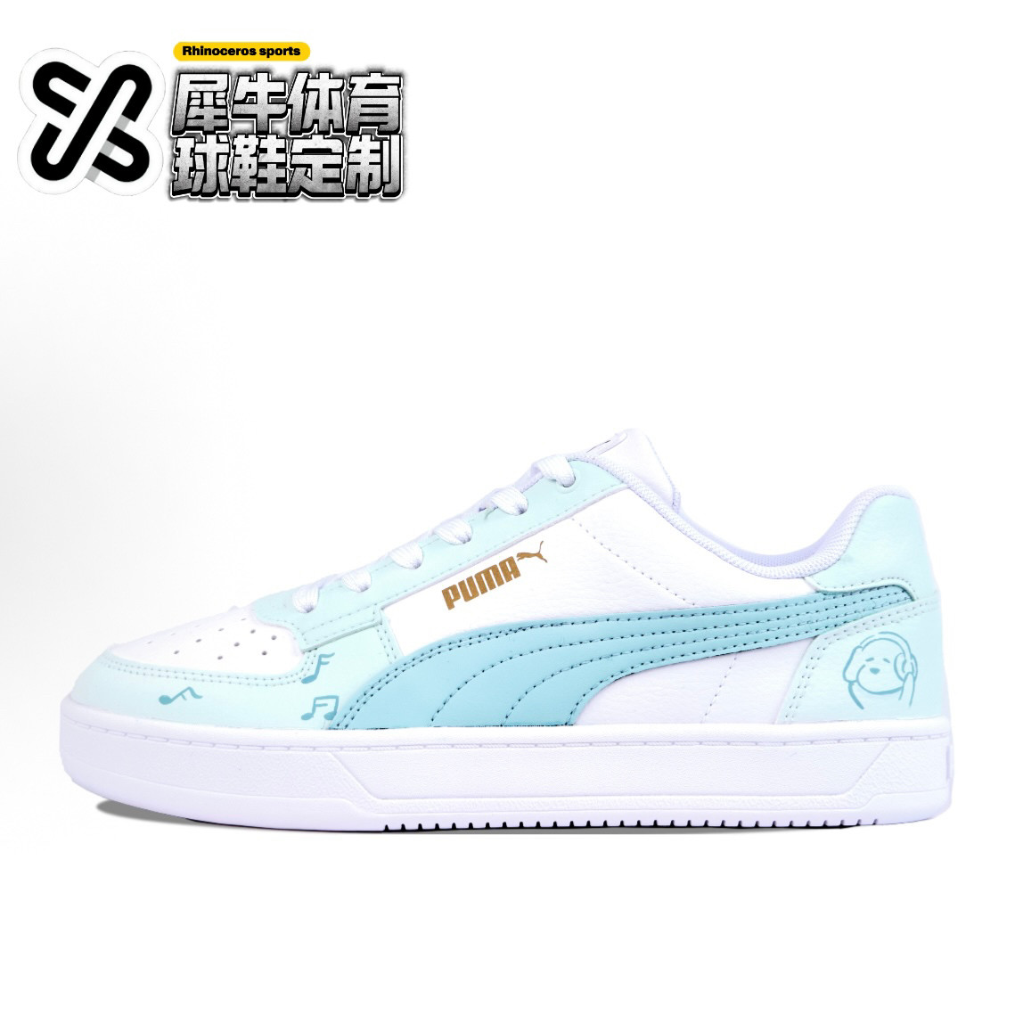 【定制球鞋】PUMA 耳机小狗 手绘涂鸦 可爱清新  白蓝 392290-03