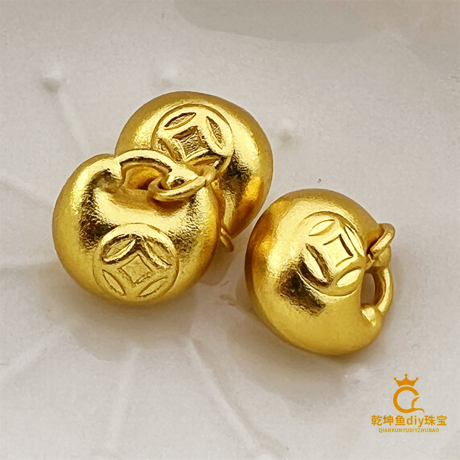 越南沙金胖福小金坨锁包吊坠项链串珠手工diy文玩配件配饰