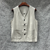 复古棉麻背心坎肩汗衫 夏季 亚麻宽松马甲加肥加大码 中国风男士 薄款