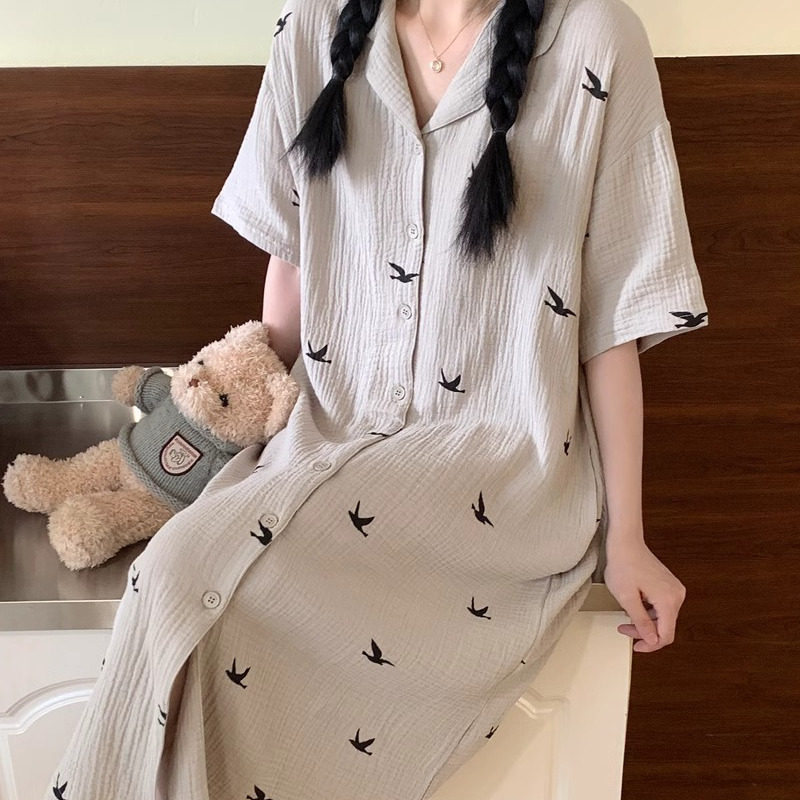 公主风睡裙女夏天新款短袖开衫图片