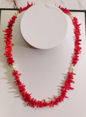 欧美风小众收藏品 少量孤品设计款 淡水珍珠山瑚拼接串珠项链