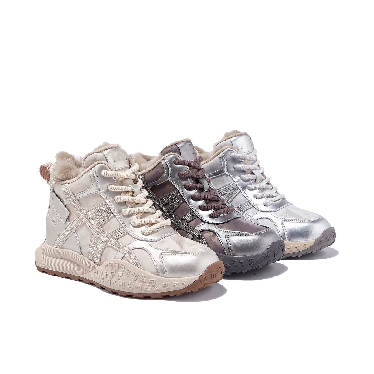 厚底真皮加绒高帮阿甘鞋女