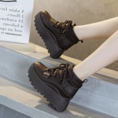 增高6cm真皮高帮鞋 百搭老爹鞋 女2025秋冬新款 加绒保暖厚底增高鞋