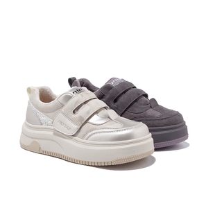 厚底魔术贴牛皮小白鞋女2025秋冬新款加绒保暖百搭板鞋轻便休闲鞋