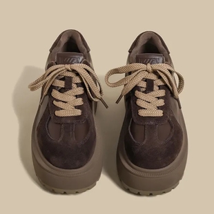 厚底真皮德训鞋女款2025新款冬季加绒保暖女鞋百搭休闲运动板鞋子