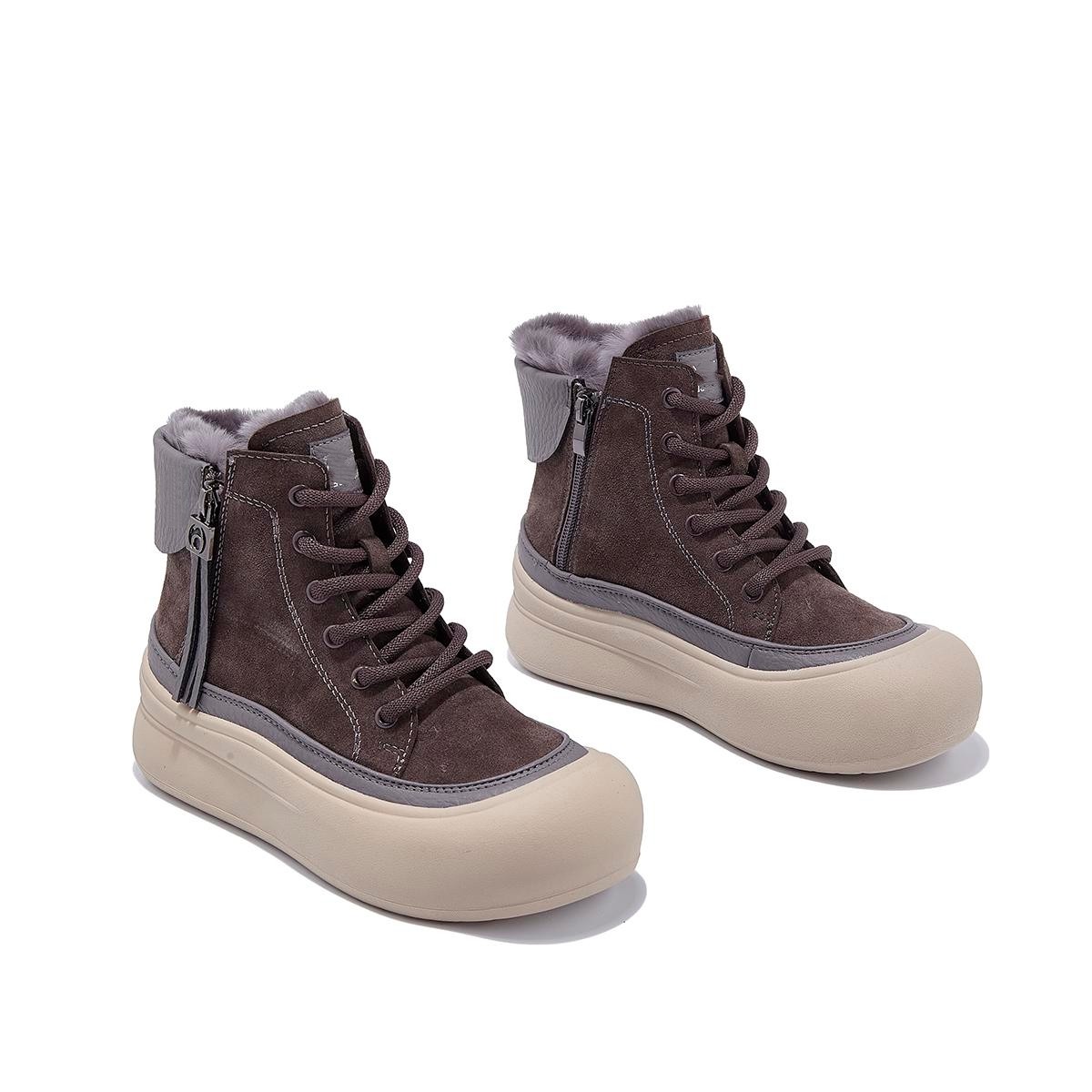 真皮兔毛高帮女鞋2025新款冬季防寒保暖加绒加厚棉鞋防滑短筒女靴,女鞋,高帮鞋,淘宝优惠券,粉丝福利购,淘宝优惠卷