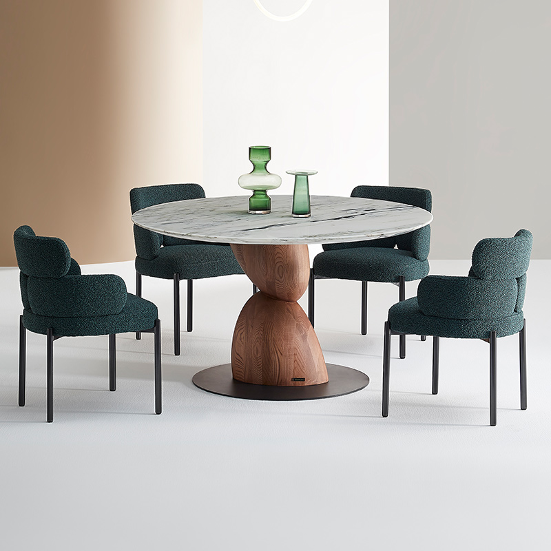 全友家居门店同款 轻奢风 FM0097 天然大理石台面圆形餐桌 茶几
