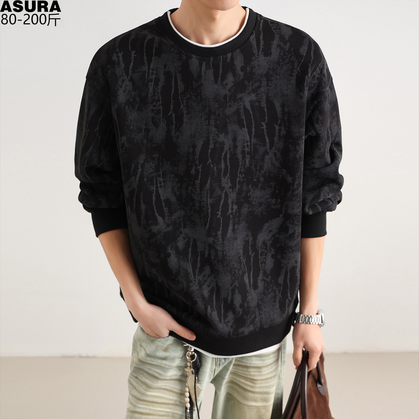 假两件华夫格扎染卫衣男加肥加大码潮流胖子宽松T恤春季港风T恤,男装,卫衣,淘宝优惠券,粉丝福利购,淘宝优惠卷