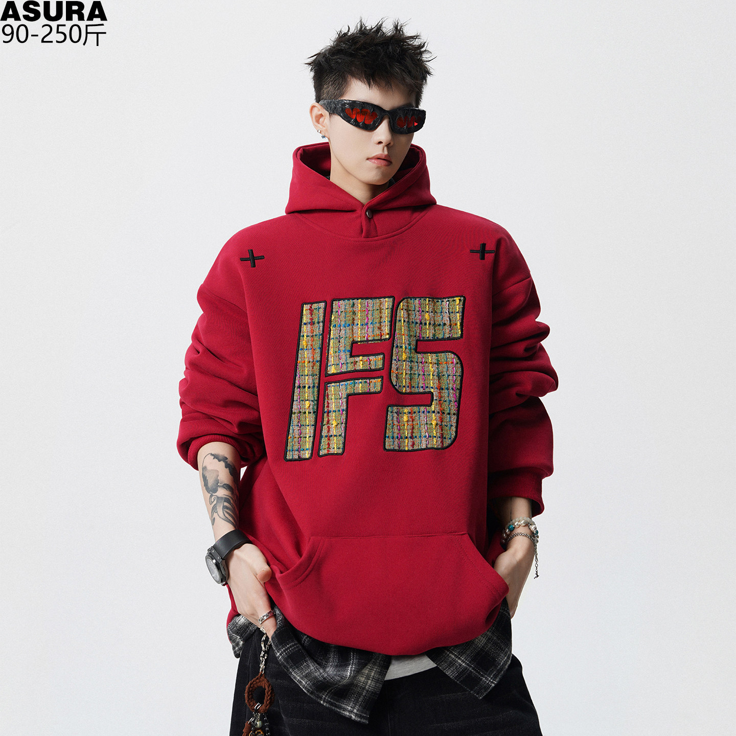 重磅刺绣贴布卫衣男加肥加大码潮流胖子连帽宽松美式运动硬挺秋装