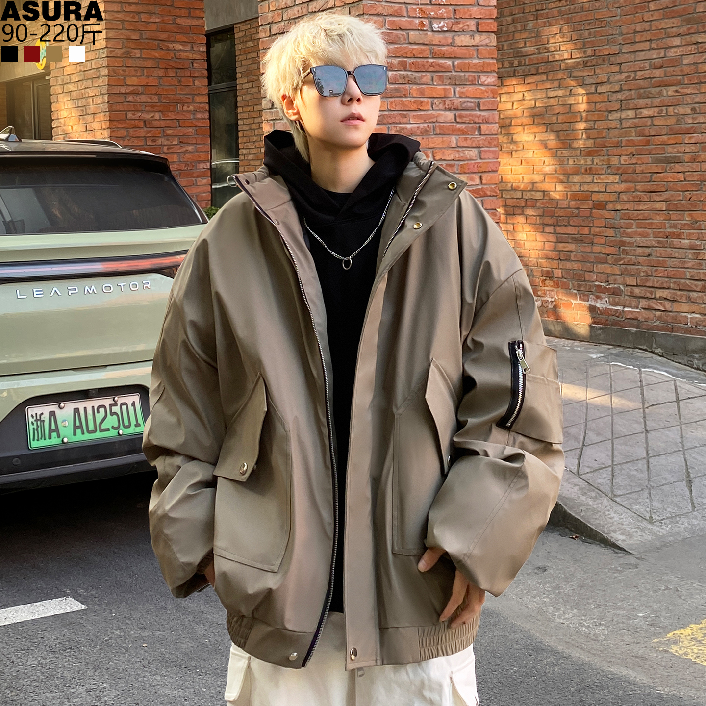 美式复古PU皮棉衣加肥加大码外套