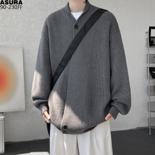 毛线衣男加肥加大码 针织衫 潮流胖子宽松老钱风秋冬 道袍开衫 新中式