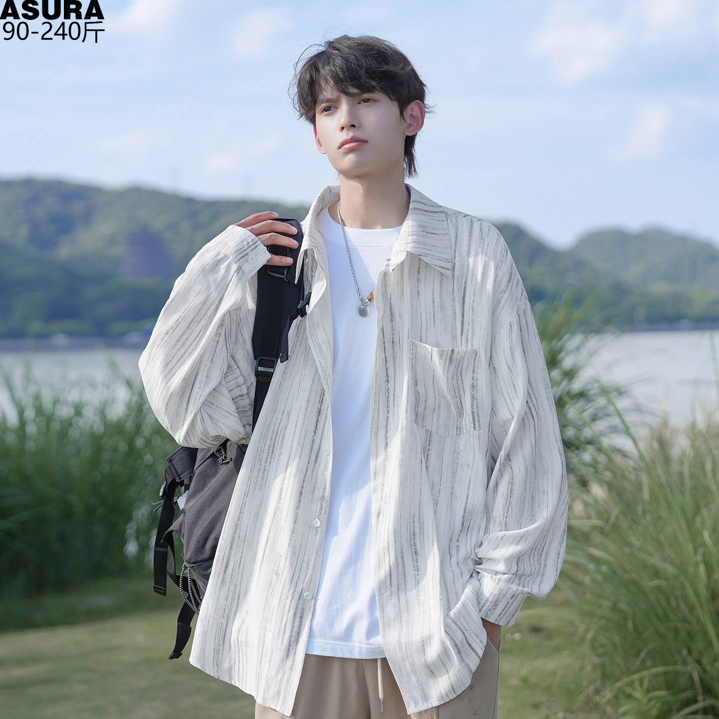 夏季男士冰丝防晒扎染宽松衬衫图片