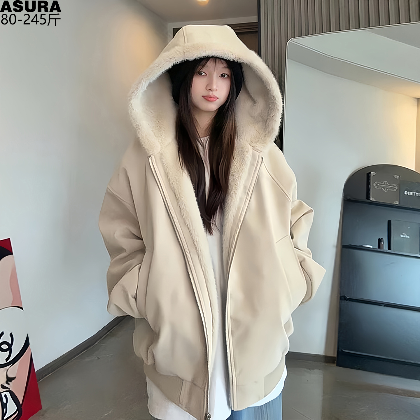 美式连帽座山雕PU皮棉服外套男加肥加大码潮胖子宽松夹克冬季保暖