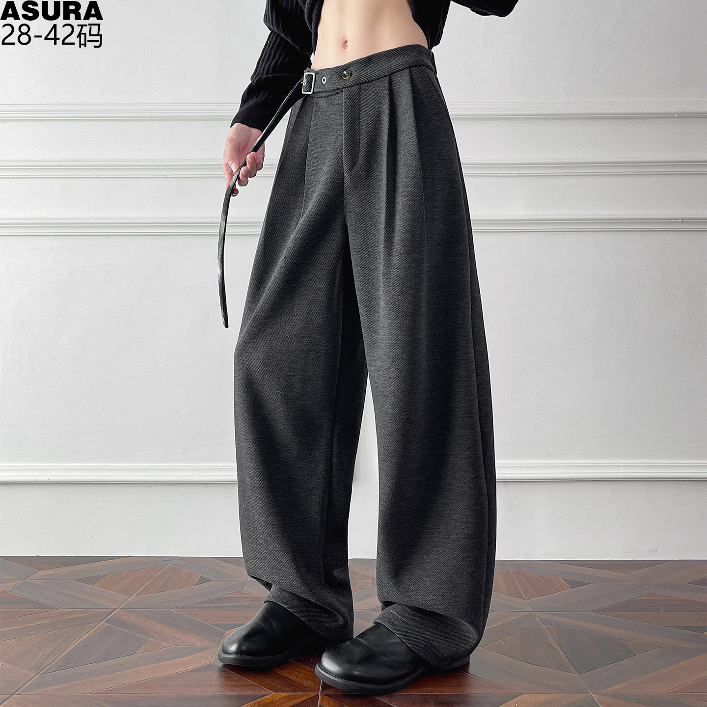 加绒厚款弹力老钱风西裤阔腿长裤男加肥加大码潮牌胖子宽松冬季