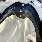 打底衫 百搭潮牌胖子夏装 T恤男宽松加肥加大码 260高克重纯棉色短袖