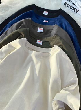 260高克重纯棉色短袖T恤男宽松加肥加大码百搭潮牌胖子夏装打底衫