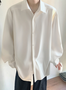 黑白简约纯色长袖衬衫男加肥加大码潮牌胖子宽松百搭韩系内搭秋季