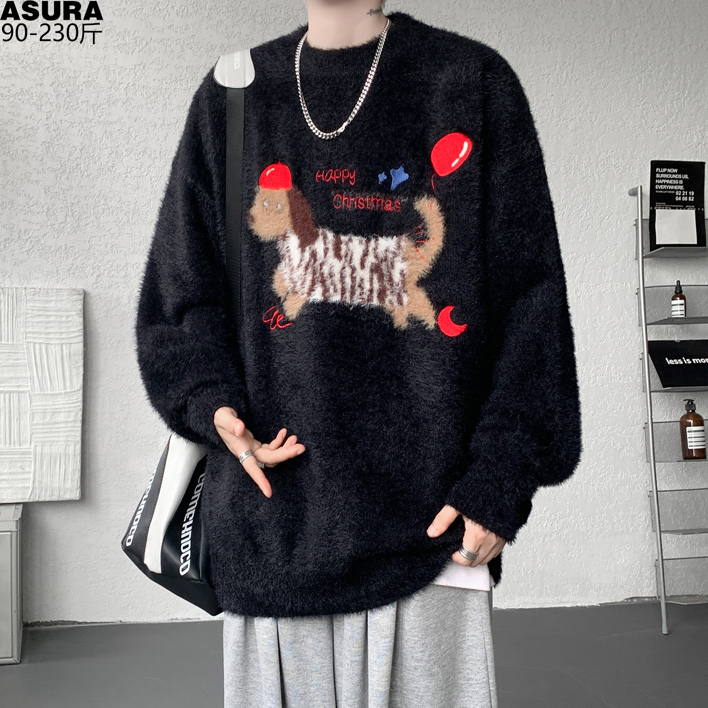 腊肠狗长毛针织衫毛衣男加肥加大码潮流胖子宽松厚款外套头秋冬装