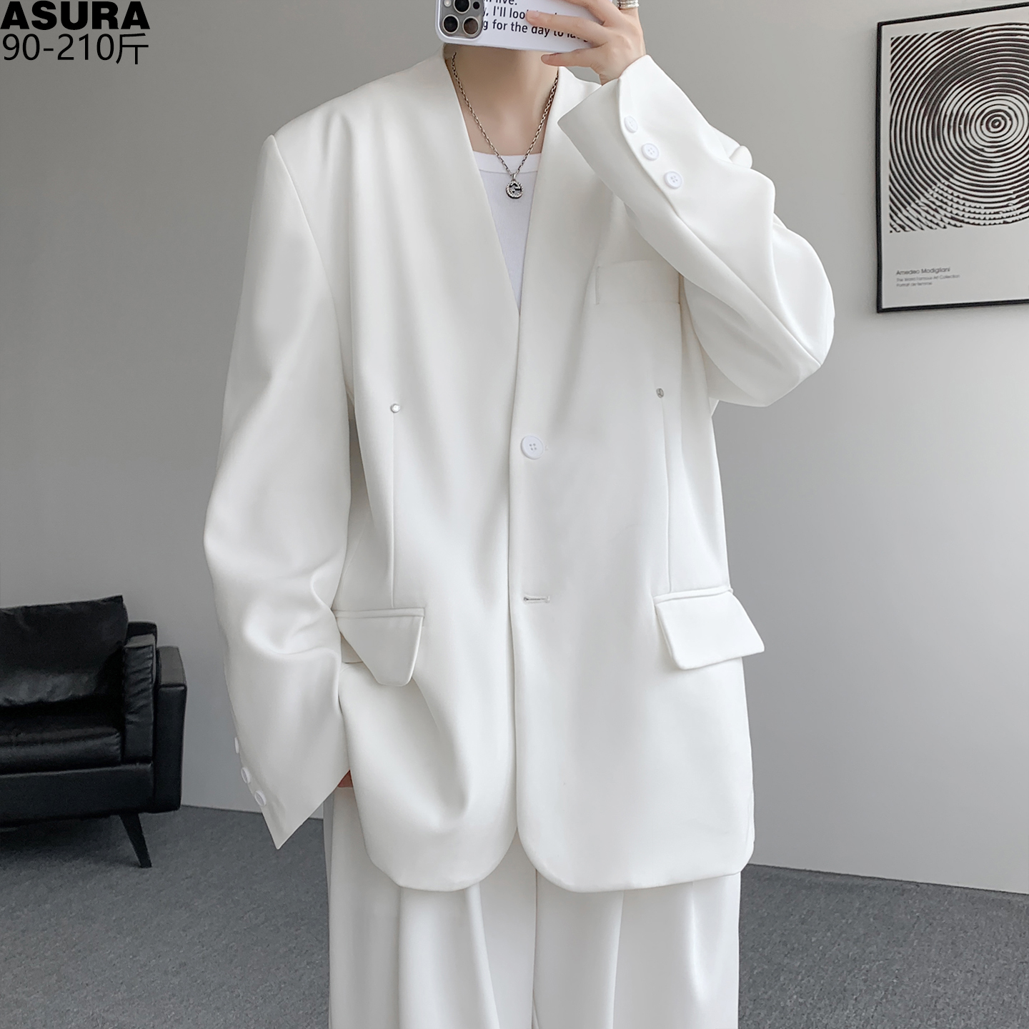 高级感痞帅西装男加肥加大码潮胖子宽松休闲上衣外套秋装西服百搭