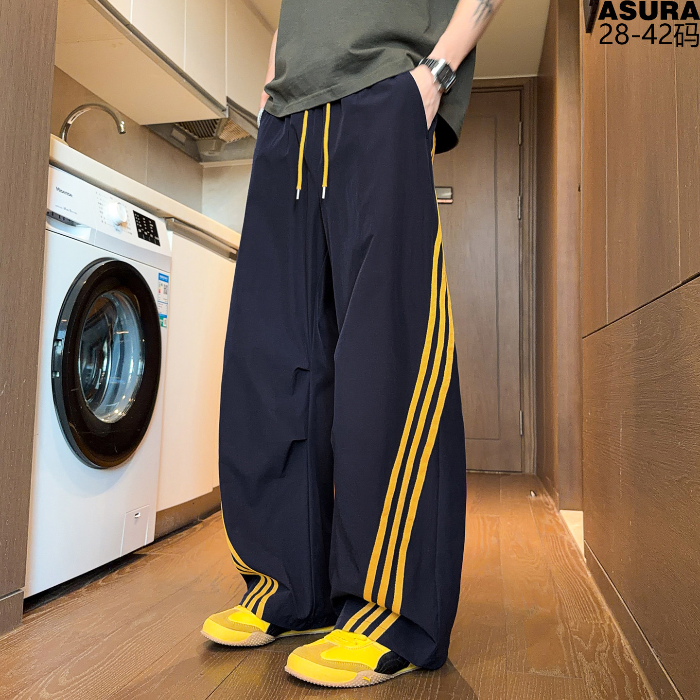 弹力弯刀阔腿裤凉感长裤男加肥加大码潮牌胖子宽松条纹春夏款,男装,休闲裤,淘宝优惠券,粉丝福利购,淘宝优惠卷