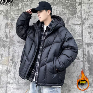 90白鸭绒冬天加厚羽绒服男加肥大码潮牌胖宽松高充绒量面包服外套