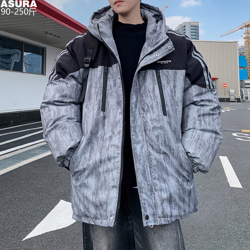 高街潮牌加肥加大连帽棉服男