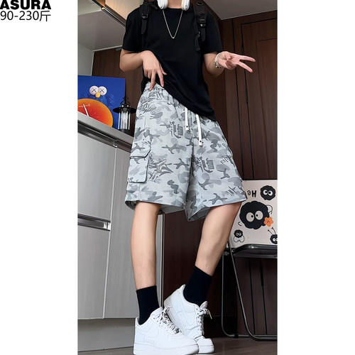 夏季凉感迷彩工装宽松五分短裤男