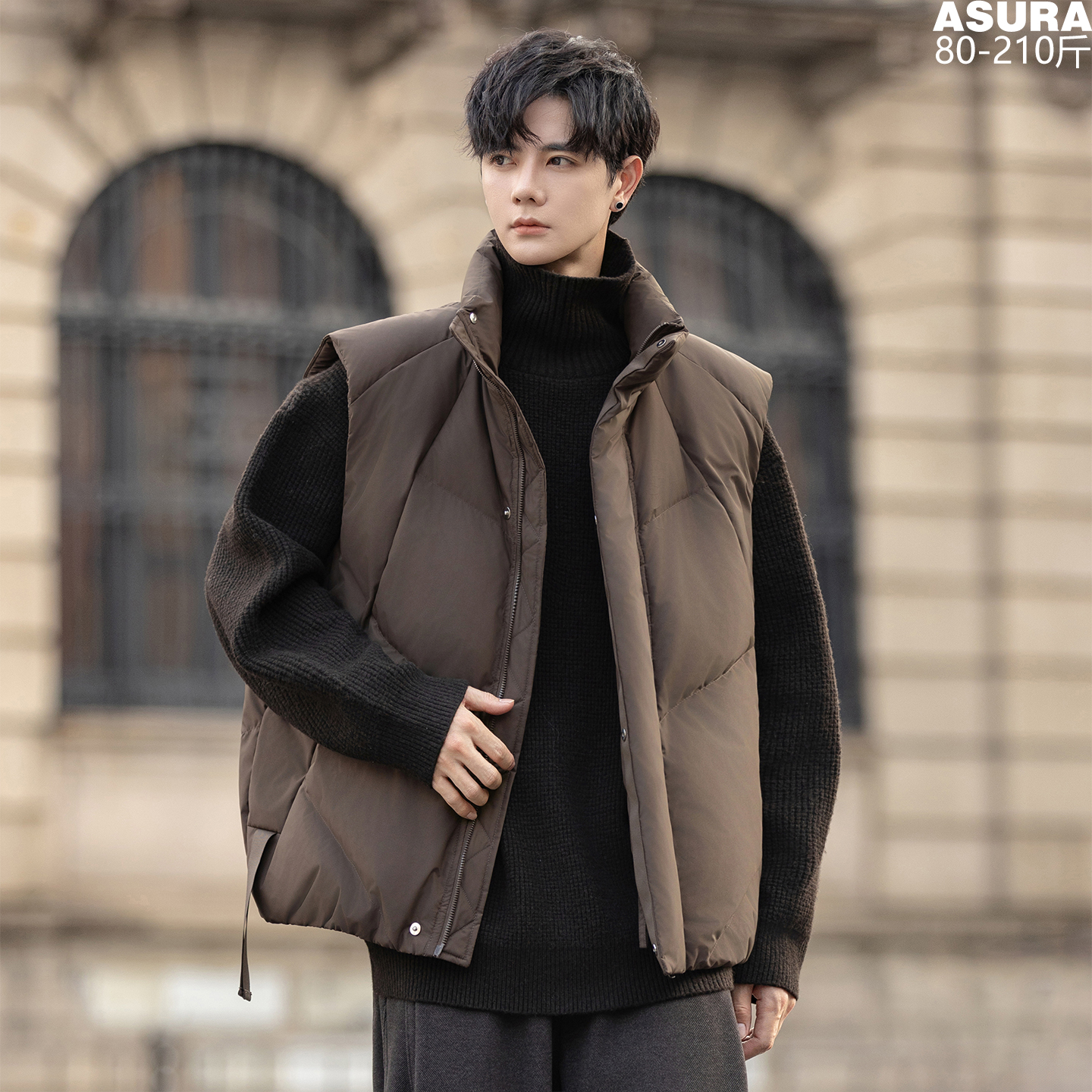 立领羽绒马甲厚背心男加肥加大码潮牌胖子保暖百搭宽松冬季装简约