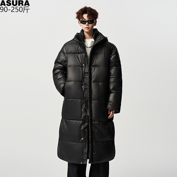 中长款黑色棉衣棉袄男加肥加大码潮流胖子宽松连帽冬装防寒服2025