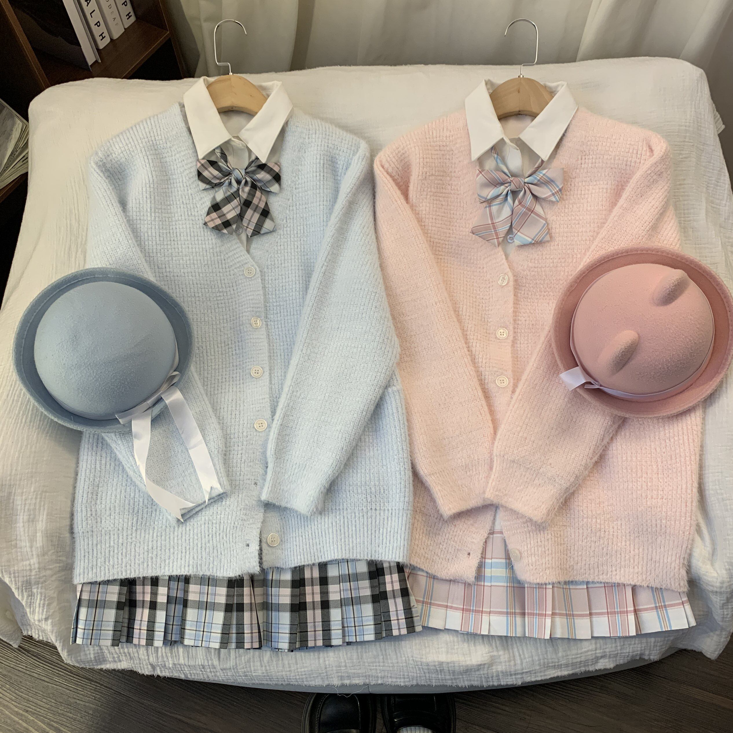 白衫一裙正版原创jk双子套装女学院风秋冬双子格裙套装爆款加厚款