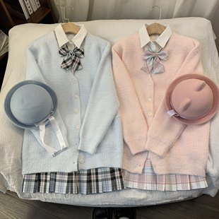 白衫一裙正版原创jk双子套装女学院风秋冬双子格裙套装爆款加厚款