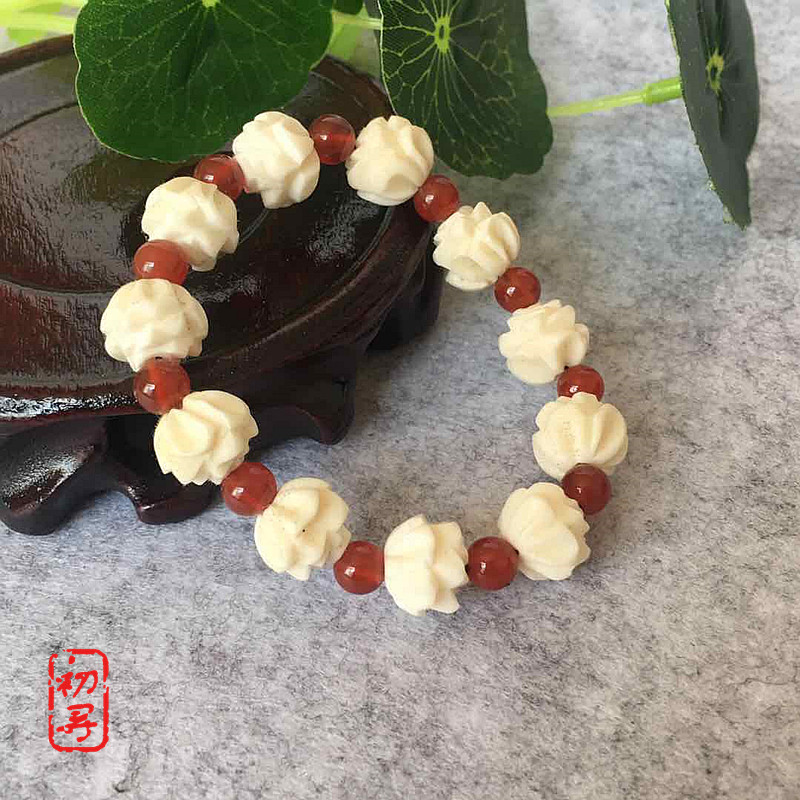 初寻饰品白莲花牛骨骨雕手链女新中式国风手工玛瑙手串年终大促