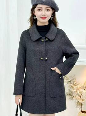 中长款翻领宽松大码毛呢外套女秋