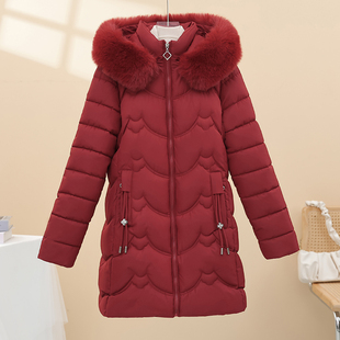 加绒棉袄女今年冬季新款中长款修身收腰大毛领可拆卸帽子棉衣棉服