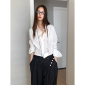 衬衫 AMBOSC 韩国设计感气质无扣卷边单排扣长袖 女百搭气质衬衣女