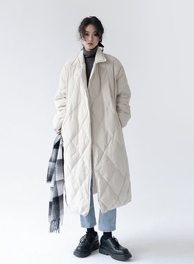 AMBOSC 复活款自制 保暖羽绒服绗缝立领暗扣中长款廓形腰带外套女