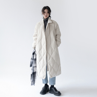 保暖羽绒服绗缝立领暗扣中长款 自制 廓形腰带外套女 复活款 AMBOSC